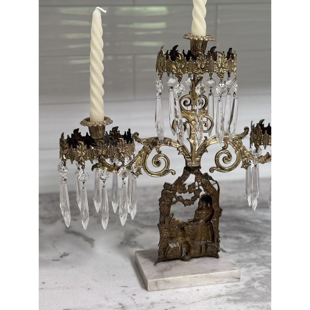 Antique Victorian Brass And Marble 3-Arm Candelabra Large - Picture 12 of 13